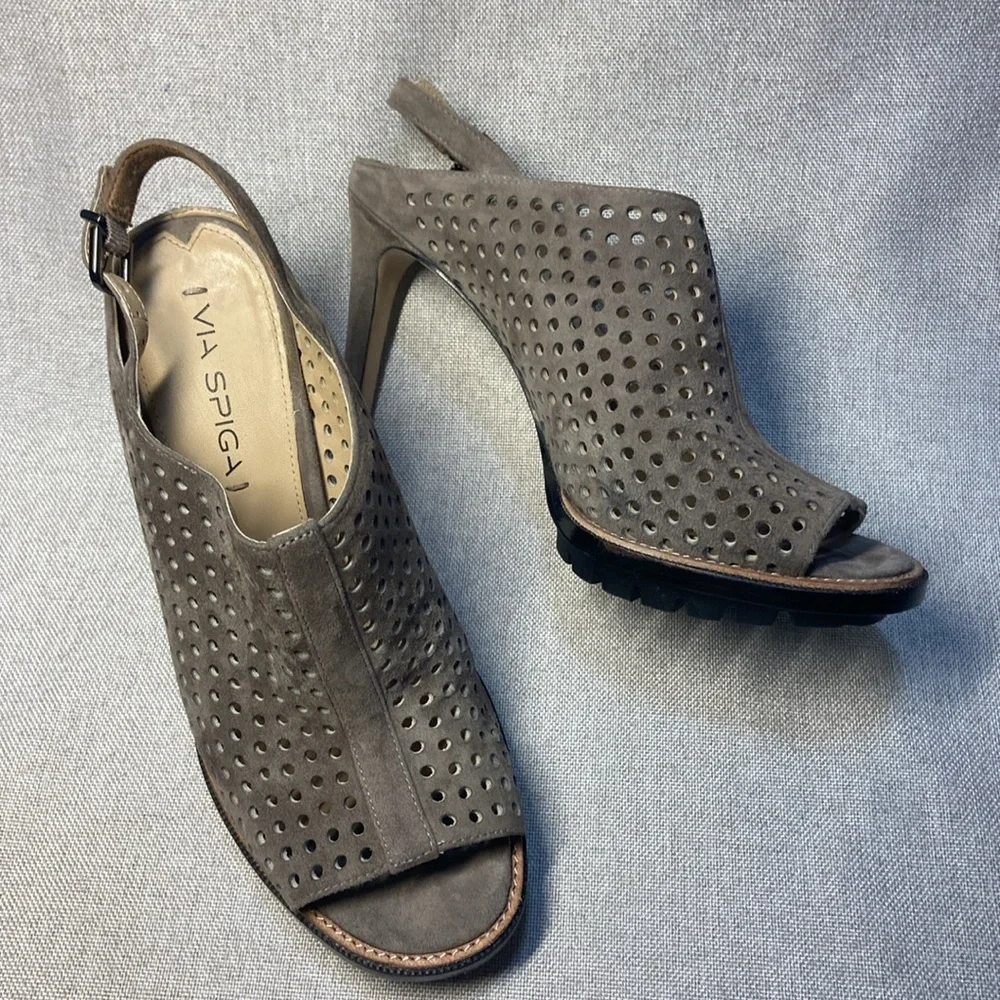 VIA SPIGA Tasa Perforated Lug Sole Slingback Heels Sandals Size 8,5M